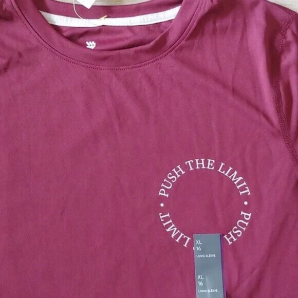 NEW All in Motion UPF 50+Maroon Red Long Sleeve <Push The Limit> Graphic T-Shirt - Picture 2 of 8